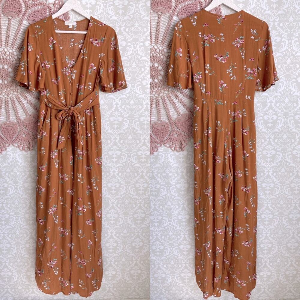 5/$30 Chance Floral Front Button Tie Wide Leg Jumpsuit S